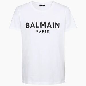 Balmain White Short Sleeve Tee with Iconic Logo